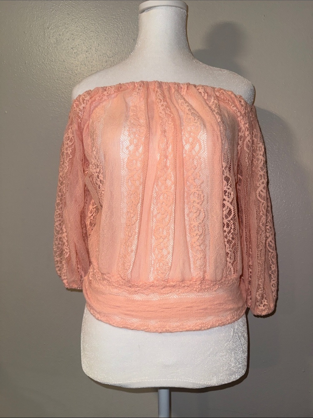 Poof! Off-Shoulder Lace Blouse - Peach